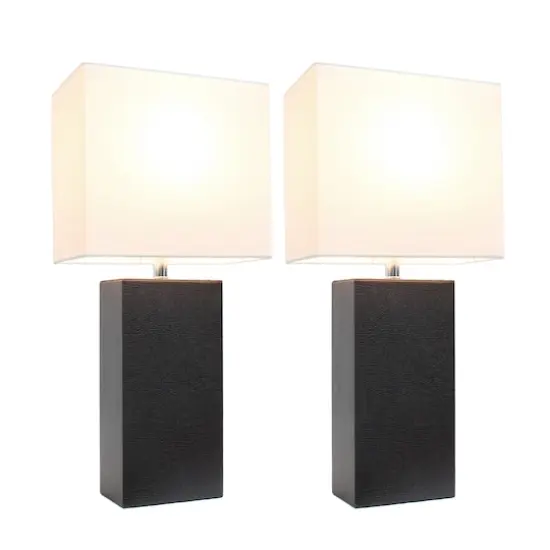 Elegant Designs&trade; 2 Pack Leather Table Lamps with White Shades Espresso Brown and White {3}