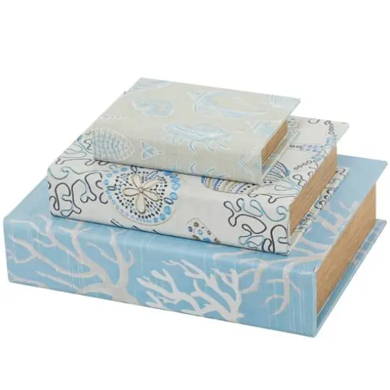 Light Blue Nature Print Canvas Faux Book Box Set {2}