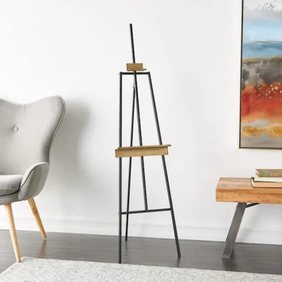 56.25" Black Metal Painter's Inspired 3-Tier Display Easel with Gold Accents {4}