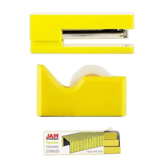 JAM Paper Stapler, Tape Dispenser & Staples Office Trio Kit Yellow {4}