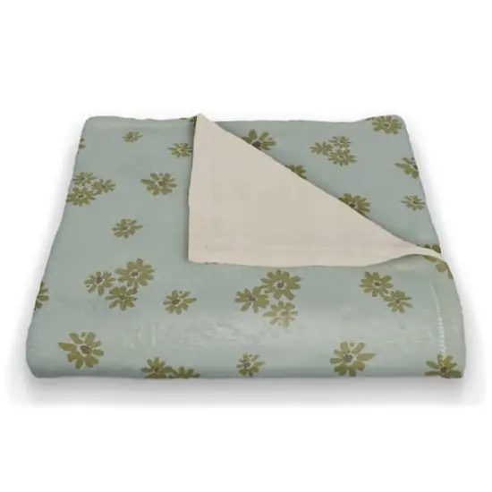 Daisy Pattern Coral Fleece Blanket Green {3}