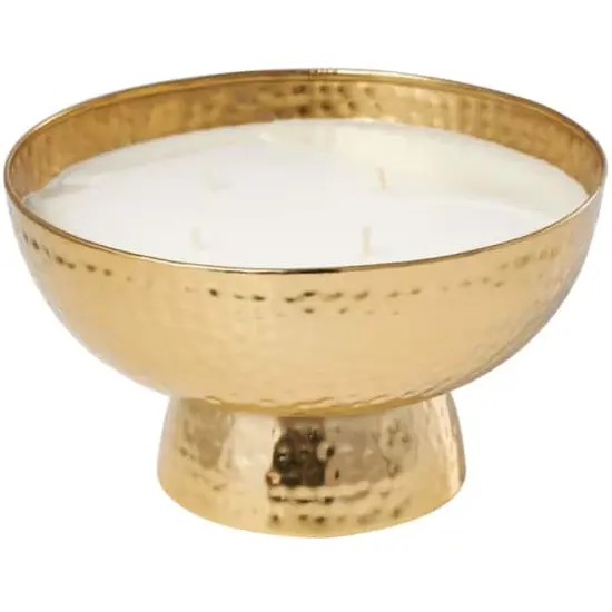 White Wax English Garden Scented Candle with Elevated Wide Hammered Gold Container {5}