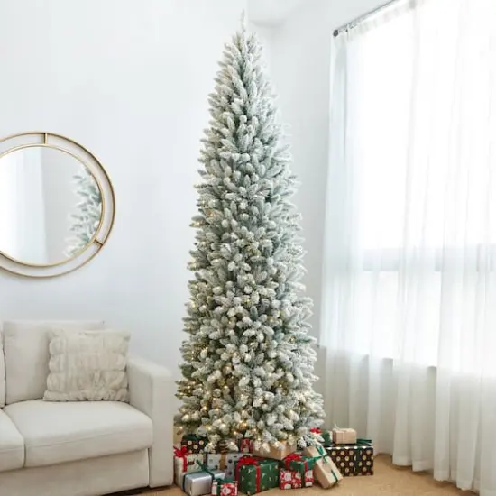 9ft. Pre-Lit Flocked Fir Artificial Christmas Tree, Warm White LED Lights {4}