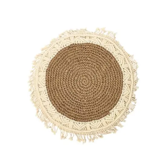 Hello Honey&reg; Natural & Brown Hand-Woven Cotton & Jute Macram&eacute; Pillow with Fringe {3}