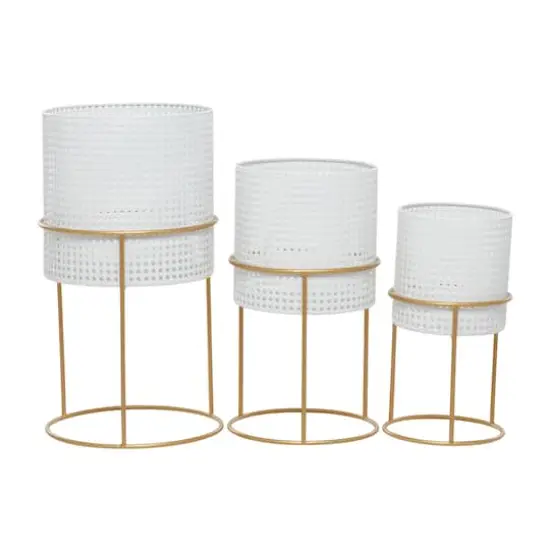 Set of 3 White Iron Contemporary Planter, 23" x 19" x 16" {1}