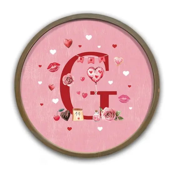 Valentine Things Monogram Round Brown Framed Print G {1}