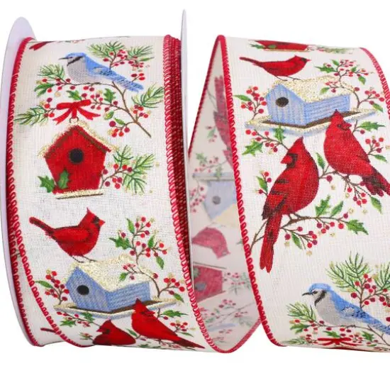 JAM Paper 2.5" x 20yd. Linen Wired Cream Sparkle Birds House Ribbon {1}