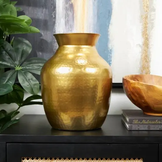 12" Gold Metal Hammered Spotted Vase {9}