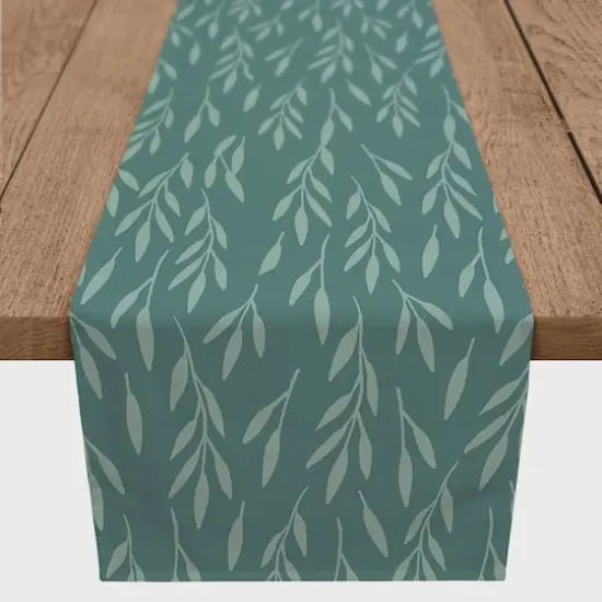72" Teal & Mint Leaves Cotton Twill Table Runner {3}
