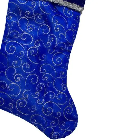20.5" Blue & Silver Glitter Filigree Swirls Stocking {5}