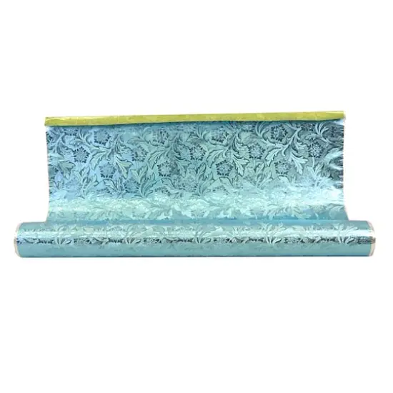 JAM Paper Windsor Cameo Floral Foil Wrapping Paper, 20" x 30ft. Blue {1}