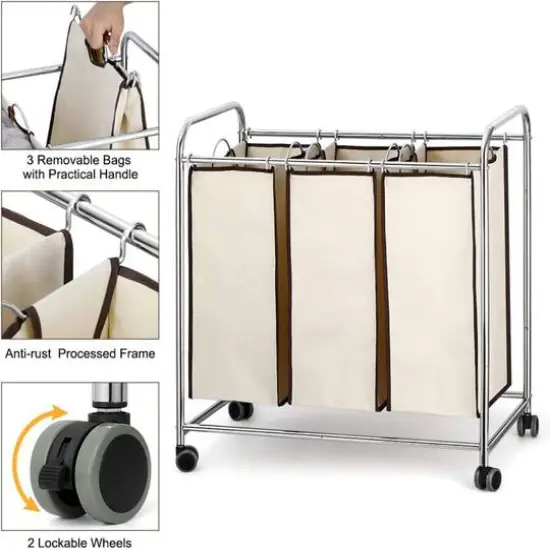 NEX&trade; 30" Chrome Removable 3-Bag Laundry Sorter {4}