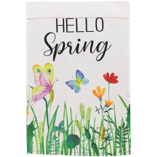 Hello Spring Butterflies & Flowers Outdoor Garden Flag {1}
