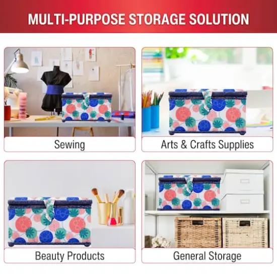 SINGER&reg; Large Florence Floral Print Sewing Basket with Sewing Kit {9}