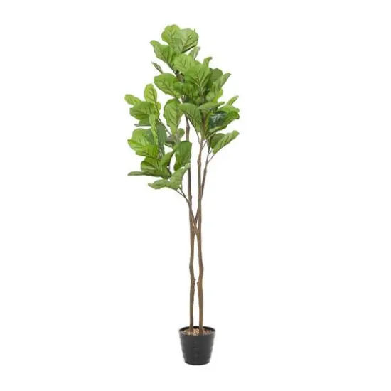 6ft. Green Faux Foliage Fiddle Leaf Artificial Tree with Black Melamine Pot {3}