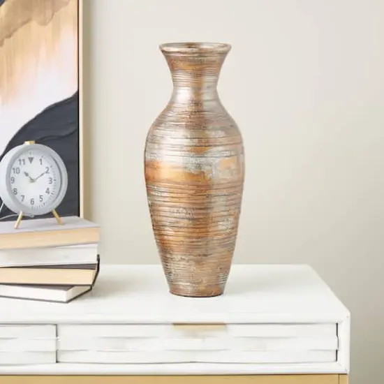 Brown Bamboo Wood Antique Inspired Vase {9}