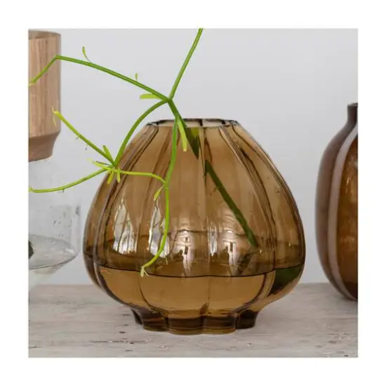 Hello Honey&reg; 9.75" Brown Round Fluted Glass Vase {4}