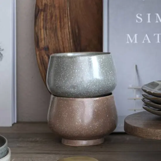 Hello Honey&reg; 3" Brown & Gray Stoneware Bowl Set {4}