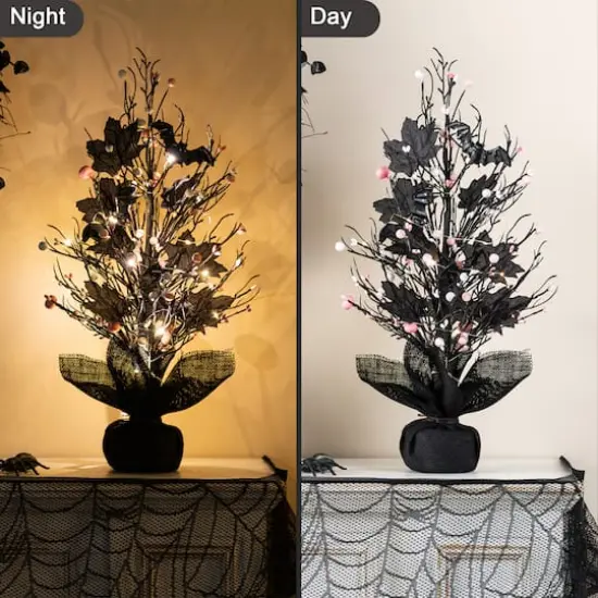 Glitzhome&reg; 20"H Lighted Black and Pink Halloween Berries Table Tree {5}