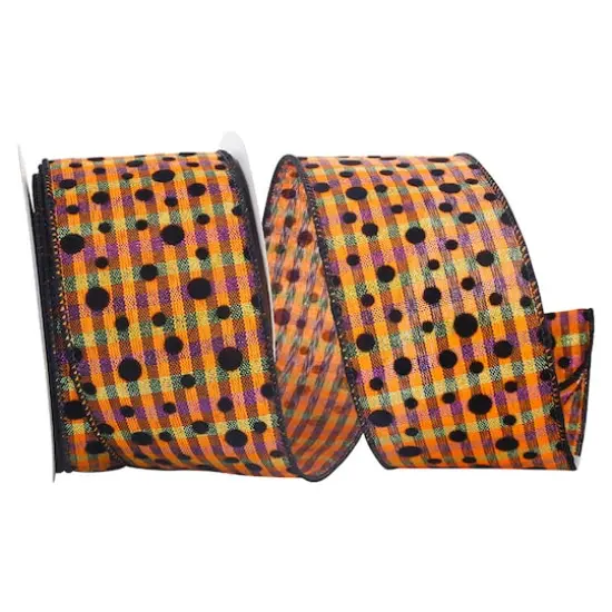 JAM Paper 2.5" x 10yd. Fall Themed Plaid Felt Dots Ribbon {1}