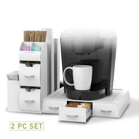 Mind Reader White 2-Piece Single Serve Coffee Pod Drawer and Condiment Organizer Caddy Station {5}