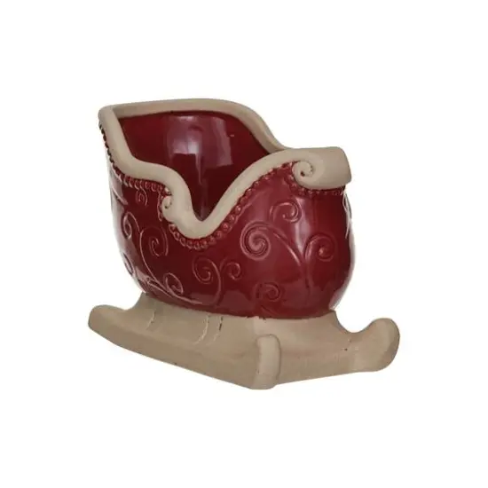 Hello Honey&reg; 6.25" Unglazed & Red Debossed Scrollwork Stoneware Sleigh {4}