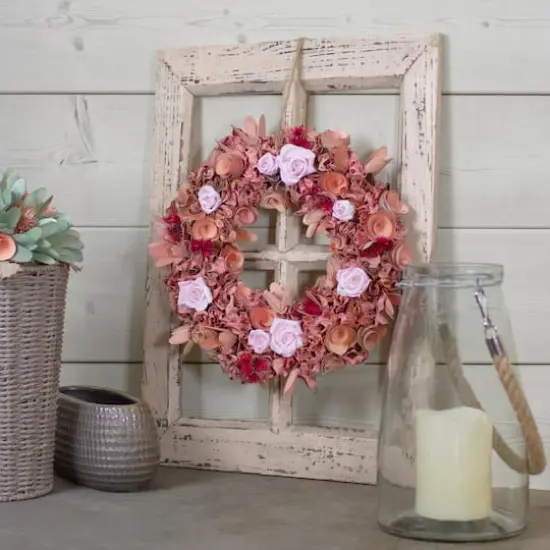 13" Pink & Red Flower Wood Spring Wreath {3}