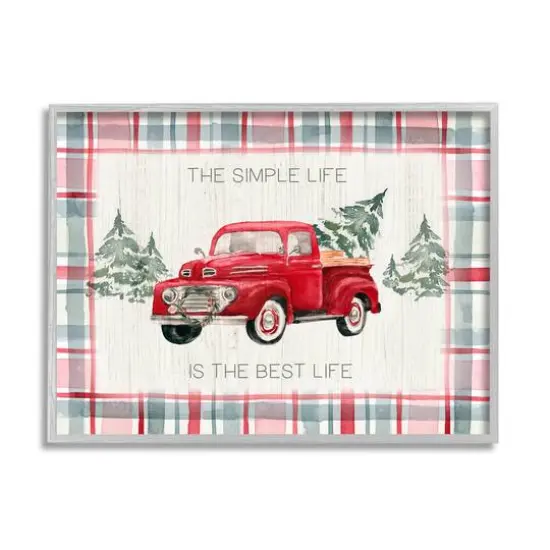 Stupell Industries Simple Life Is Best Plaid Truck Framed Giclee Art Gray {1}