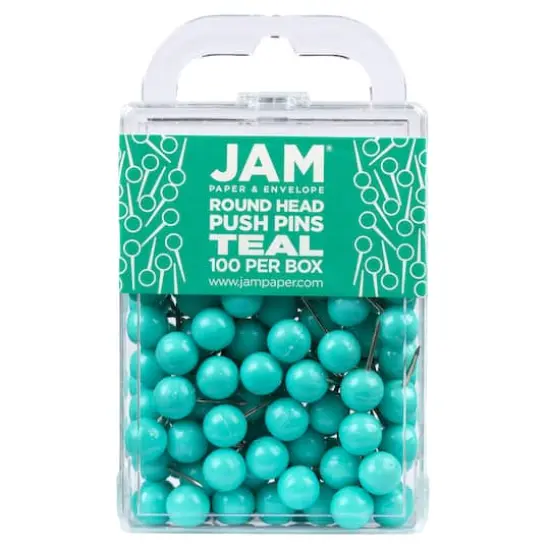 JAM Paper Colorful Round Push Pins, 100ct. Teal {1}