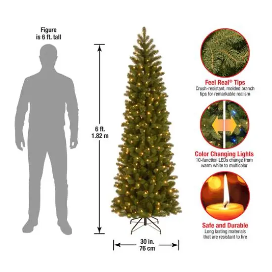 6.5ft. . Pre-Lit Feel Real&reg; Downswept Douglas Fir Pencil Slim Artificial Christmas Tree, Dual Color LED Lights {9}