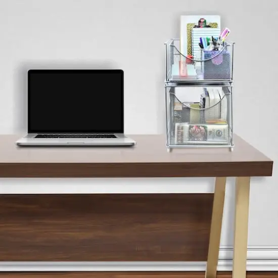 Sorbus 2-Tier Sliding Mesh Basket Drawer Silver {3}