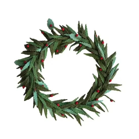 Hello Honey® 20" Green & Red Round Handmade Wool Felt Leaves Wreath with Berries {1}