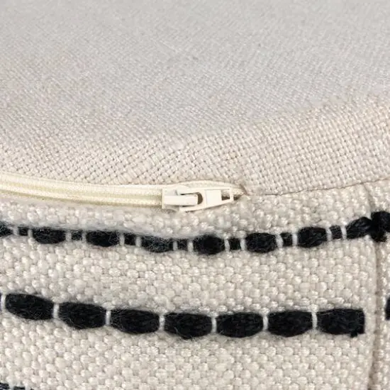 18" Cream & Black Woven Stripes Outdoor Pouf Ottoman {7}