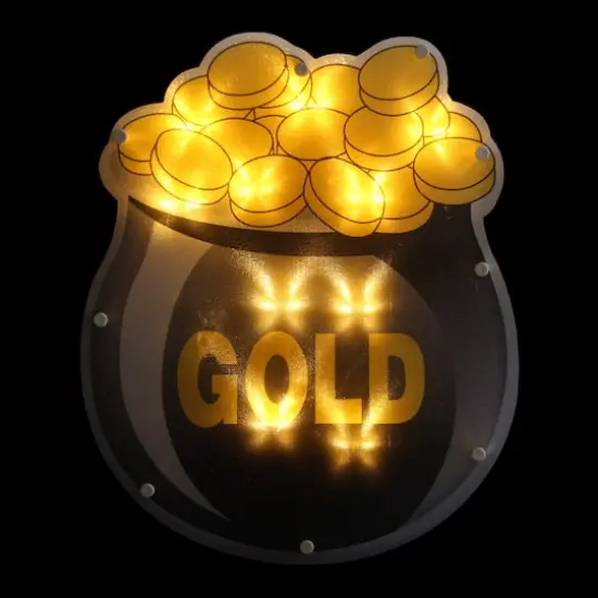 12" St. Patrick's Day Pot of Gold LED Lighted Window Silhouette Decoration {3}