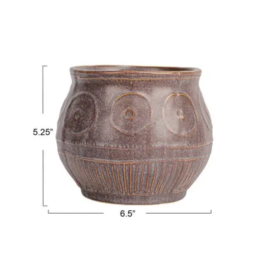 Hello Honey&reg; 6.5" Plum Reactive Glaze Pattern Debossed Stoneware Planter {6}