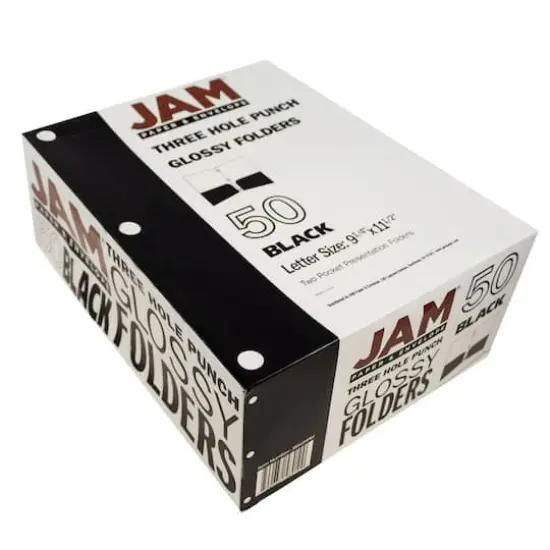 JAM Paper Laminated 2-Pocket Glossy 3-Hole Punch School Folders, 6ct. Black {6}