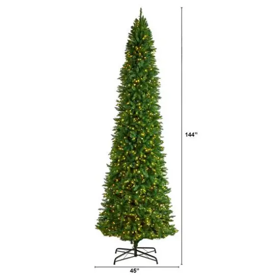 12ft. Pre-Lit Slim Green Mountain Pine Artificial Christmas Tree, Clear LED Lights {8}