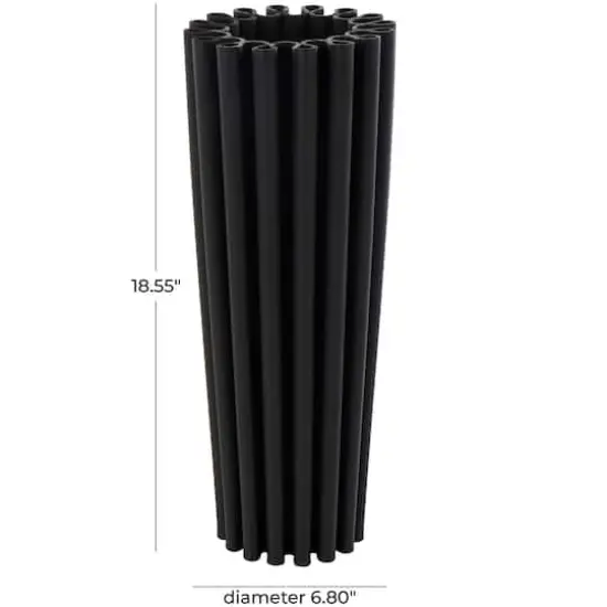 Black Abstract Dimensional Ribbed Ceramic Vase {5}