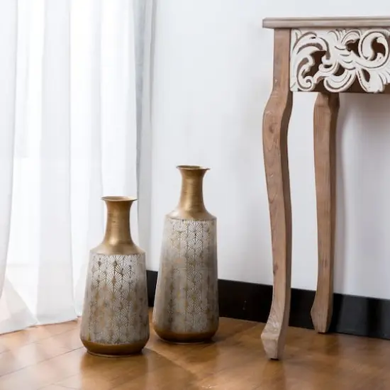 Glitzhome&reg; Gold & White Vintage Metal Vase Set {5}