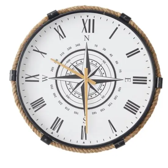 20" Brown Stainless Steel Compass Wall Clock with Rope Accents {1}