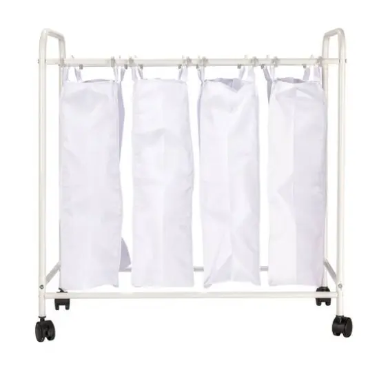 Household Essentials 4-Bag Rolling Laundry Sorter Cart White {6}