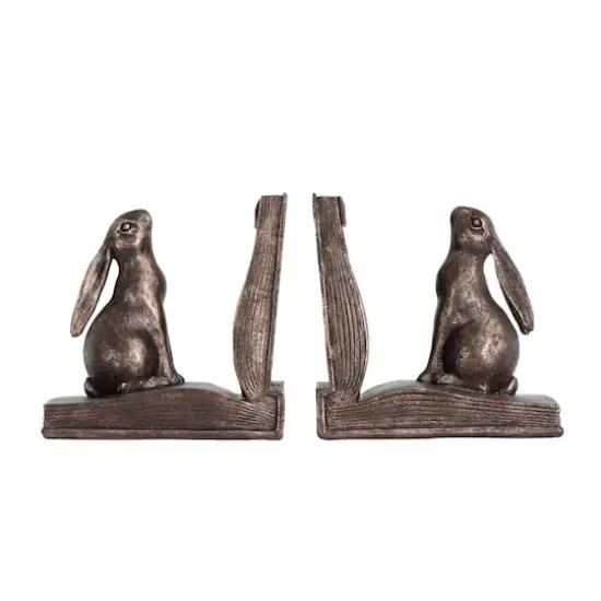 Hello Honey&reg; Rustic Bronze Rabbit on Book Bookends Set {1}
