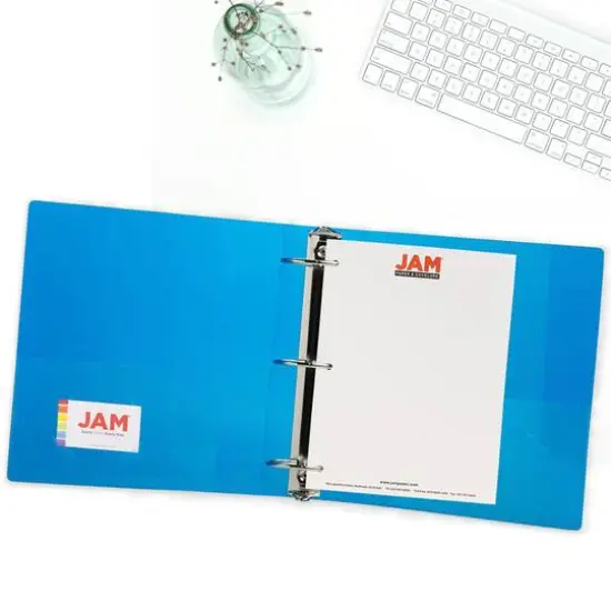 JAM Paper 3" Glass Twill Plastic 3-Ring Binder Blue {7}