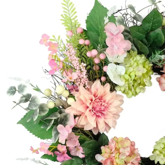 26" Artificial Hydrangea & Dahlia Floral Spring Wreath {4}