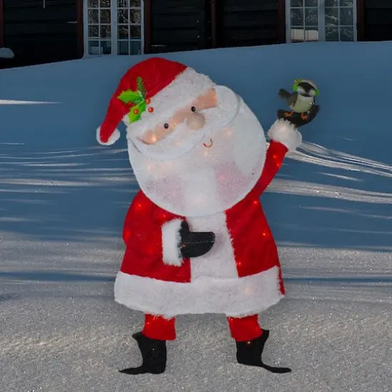 32" Lighted Red & White Chenille Santa Outdoor Christmas Decoration {3}