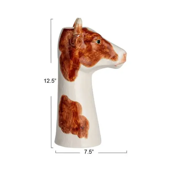Hello Honey&reg; 12.5" Brown & White Hand-Painted Decorative Stoneware Cow Vase {5}