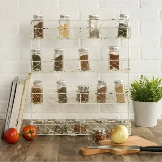 DII&reg; 21" Antique White 4 Row Chicken Wire Spice Rack {4}