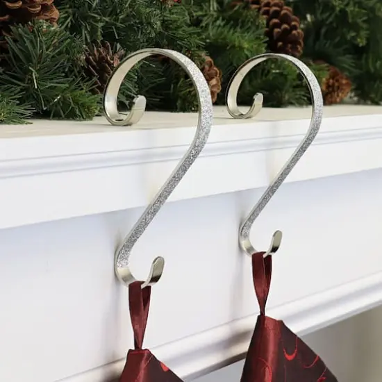 Haute Decor Stocking Scroll&reg; Silver Glitter Stocking Holders, 2ct. {3}