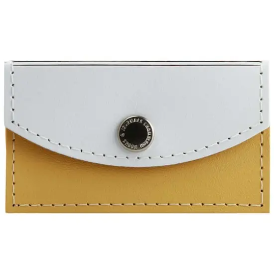 JAM Paper White & Yellow Leather Business Card Holder Case with Snap Closure {1}
