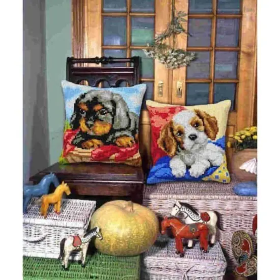 Orchidea Needlepoint Kit Cushion - Printed Canvas Dog {3}